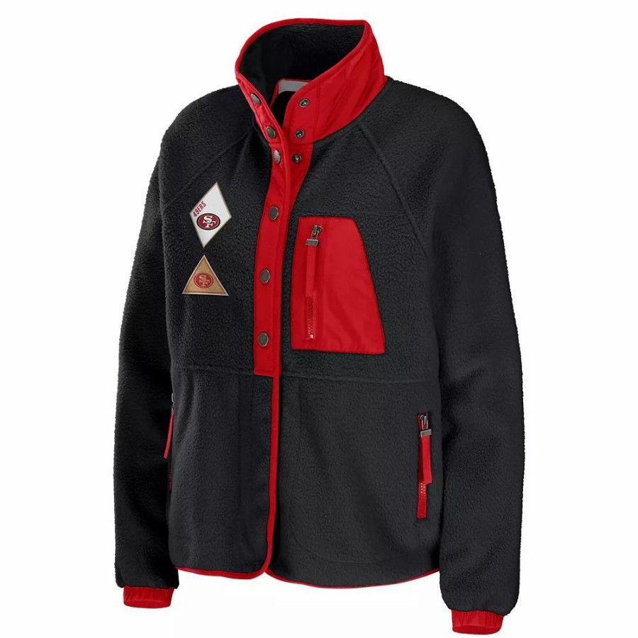 Clothing * | Women'S Wear By Erin Andrews Black San Francisco 49Ers Polar Fleece Raglan Full-Snap Jacket