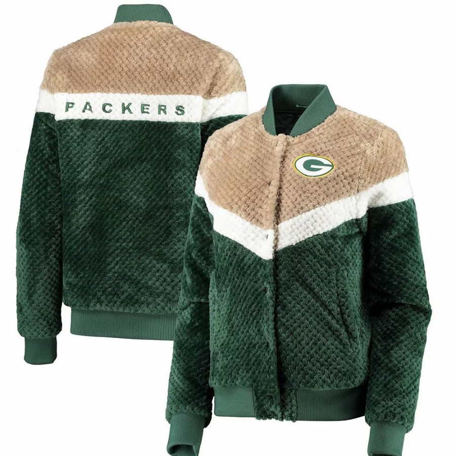 Clothing * | Women'S G-Iii 4Her By Carl Banks Green/Cream Green Bay Packers Riot Squad Sherpa Full-Snap Jacket