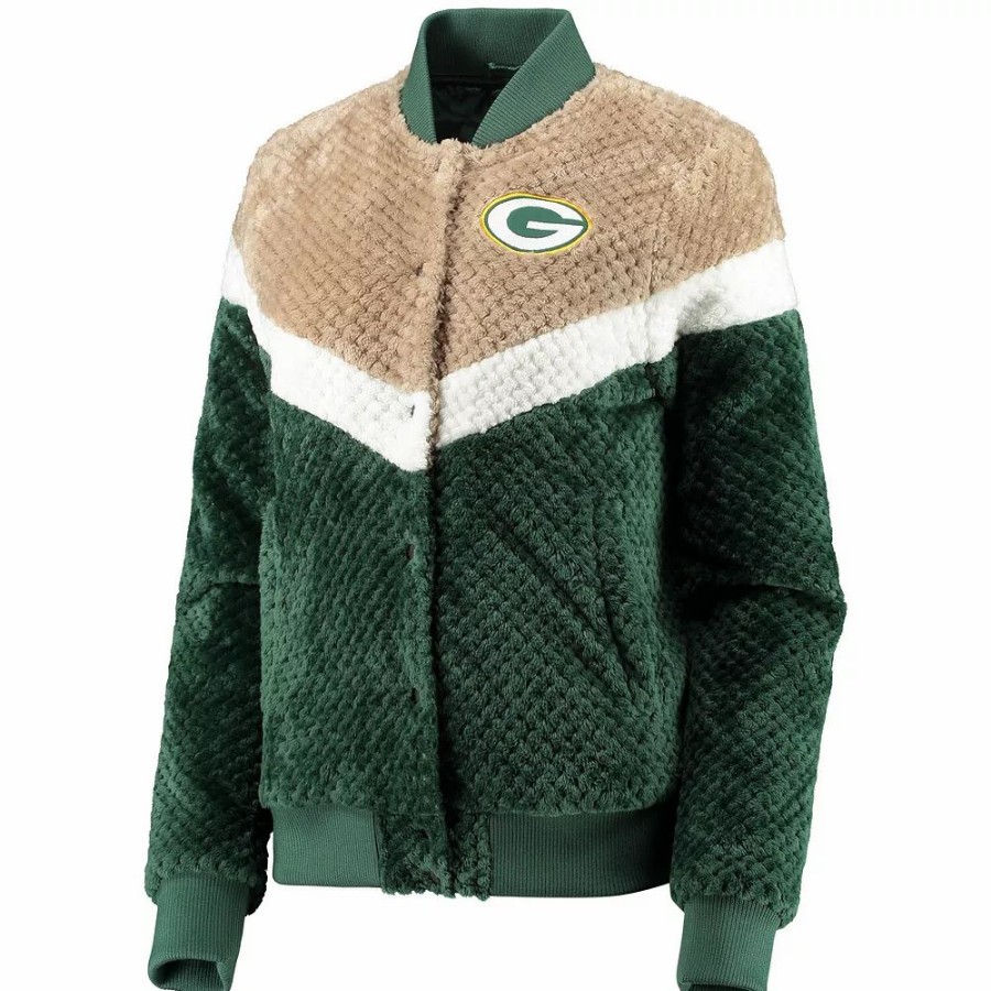 Clothing * | Women'S G-Iii 4Her By Carl Banks Green/Cream Green Bay Packers Riot Squad Sherpa Full-Snap Jacket