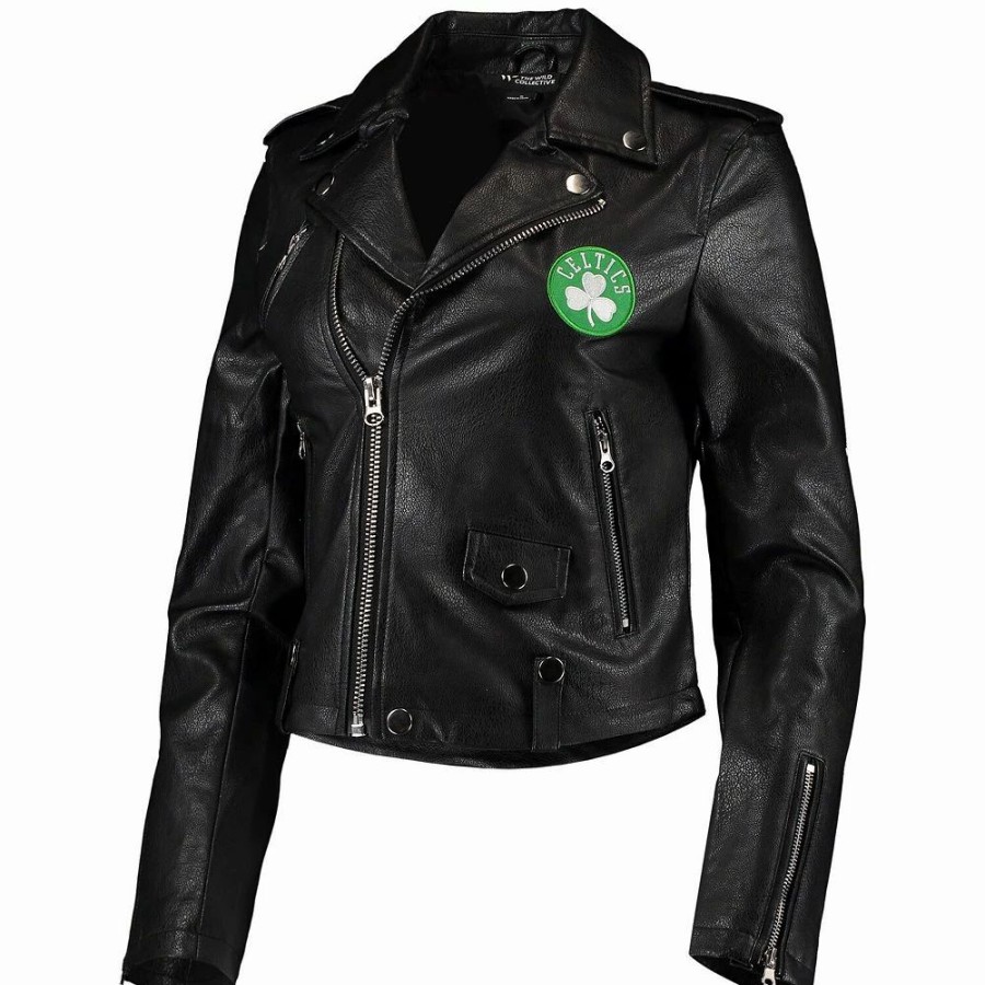 Clothing * | Women'S The Wild Collective Black Boston Celtics Moto Full-Zip Jacket