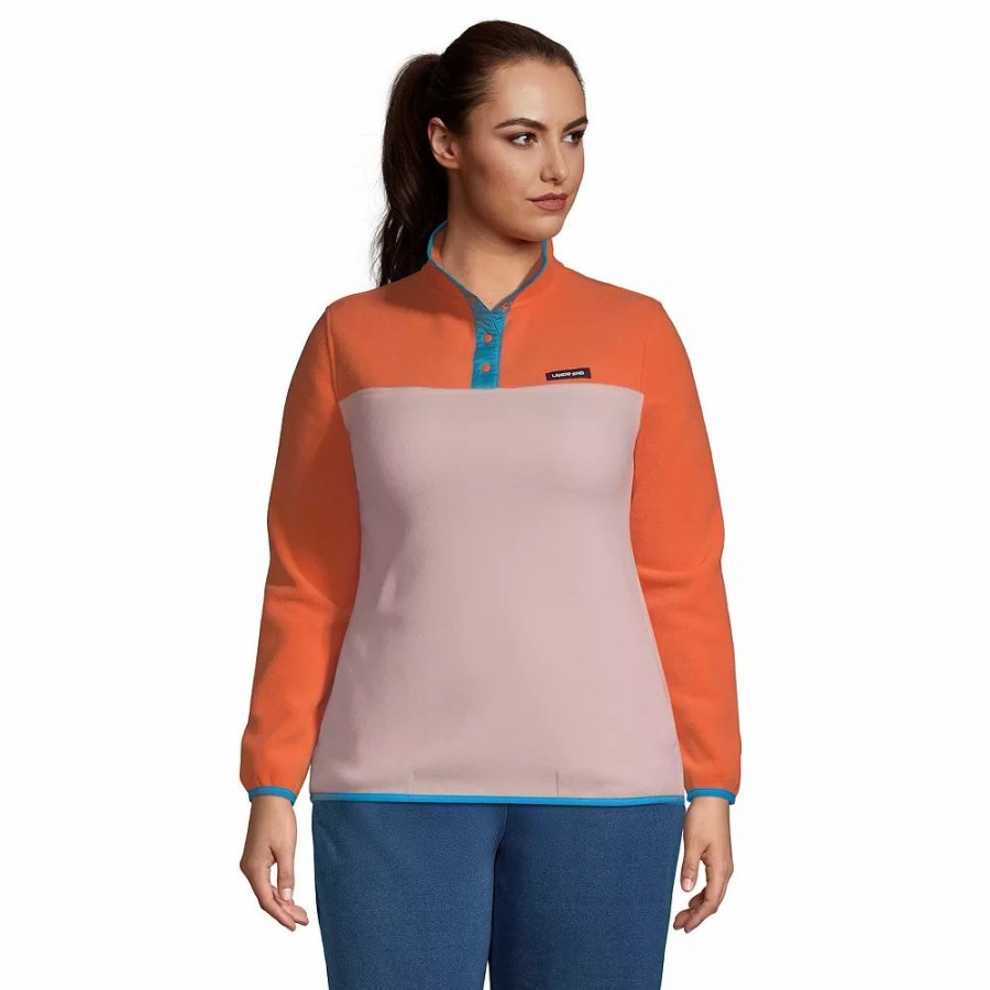 Clothing * | Plus Size Lands' End Heritage Quarter-Snap Fleece Pullover