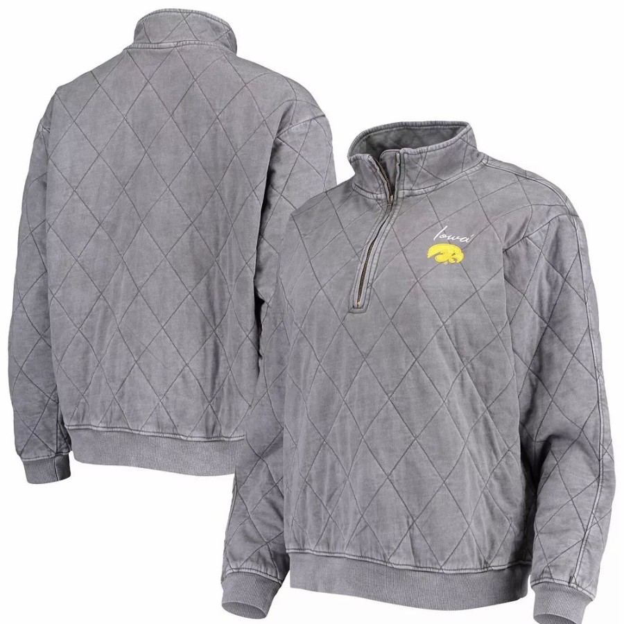 Clothing * | Women'S Gameday Couture Charcoal Iowa Hawkeyes Unstoppable Chic Quilted Quarter-Zip Jacket