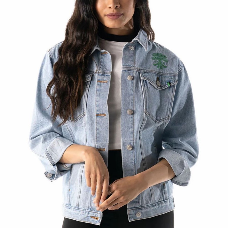 Clothing * | Women'S The Wild Collective Blue Austin Fc Print Denim Button-Up Jacket