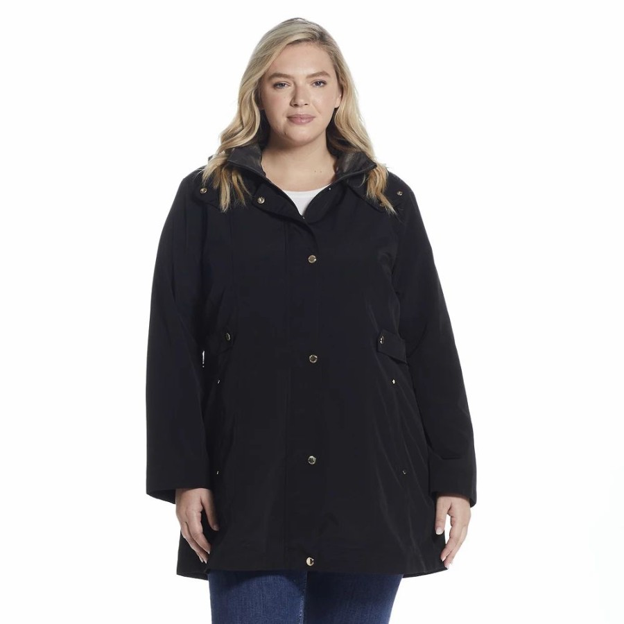 Clothing * | Plus Size Gallery Hooded Rain Jacket Black