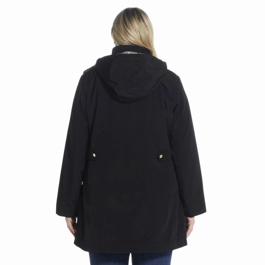 Clothing * | Plus Size Gallery Hooded Rain Jacket Black