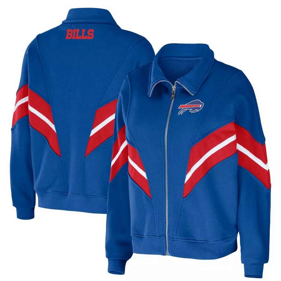 Clothing * | Women'S Wear By Erin Andrews Royal Buffalo Bills Plus Size Yarn Dye Stripe Full-Zip Jacket