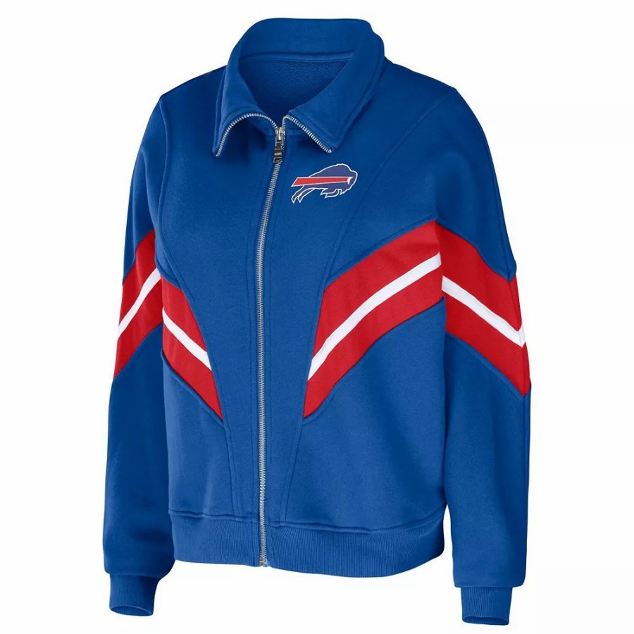 Clothing * | Women'S Wear By Erin Andrews Royal Buffalo Bills Plus Size Yarn Dye Stripe Full-Zip Jacket