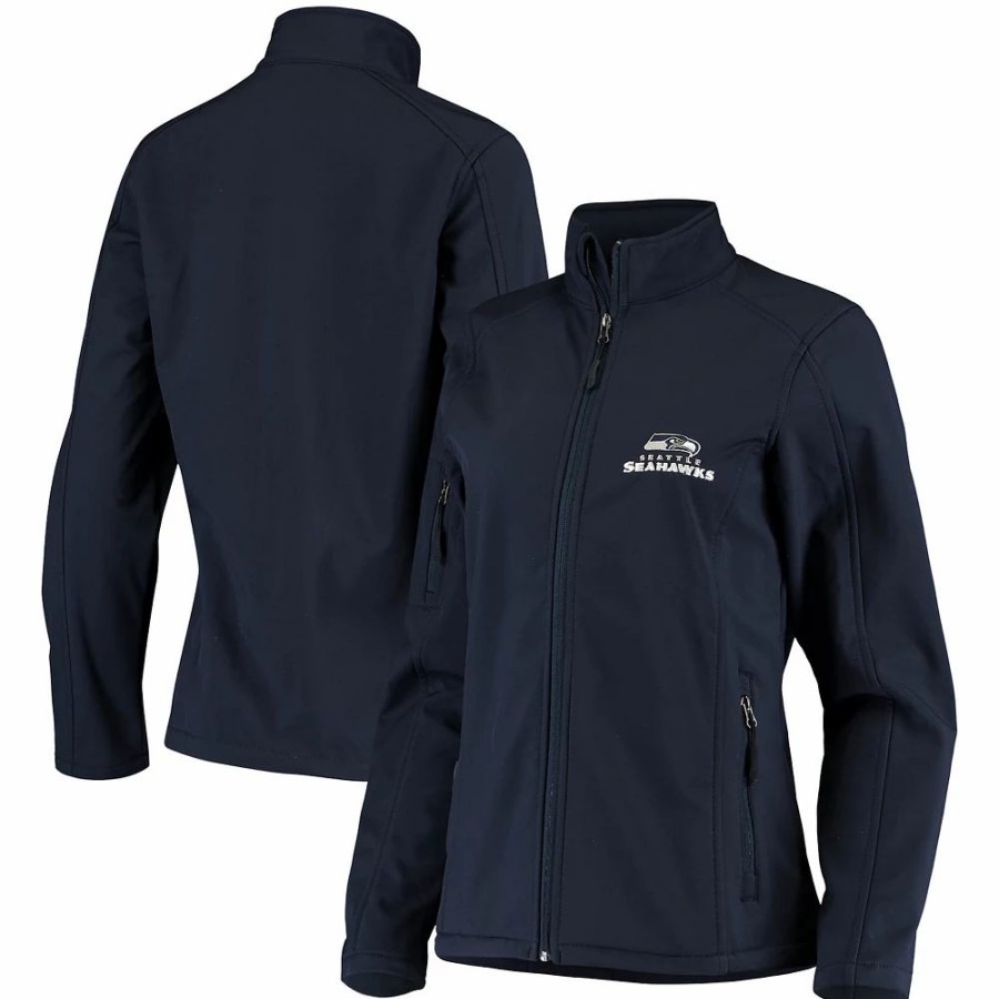 Clothing * | Women'S College Navy Seattle Seahawks Full-Zip Sonoma Softshell Jacket