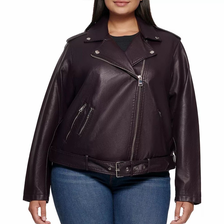 Clothing * | Plus Size Levi'S Asymmetrical Faux Leather Motorcycle Jacket Dark Purple