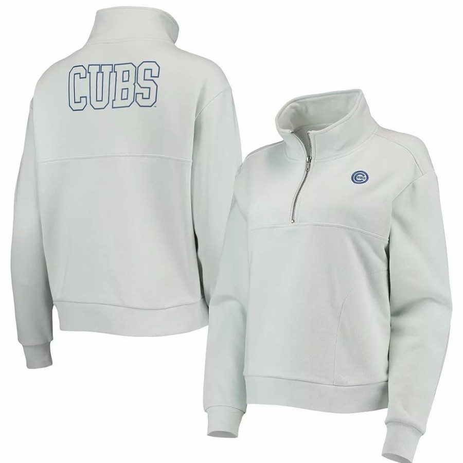 Clothing * | Women'S The Wild Collective Light Blue Chicago Cubs Two-Hit Quarter-Zip Pullover Top