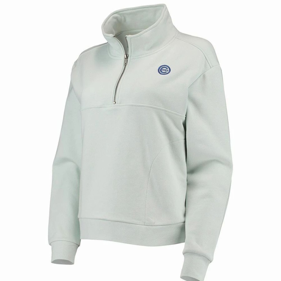 Clothing * | Women'S The Wild Collective Light Blue Chicago Cubs Two-Hit Quarter-Zip Pullover Top