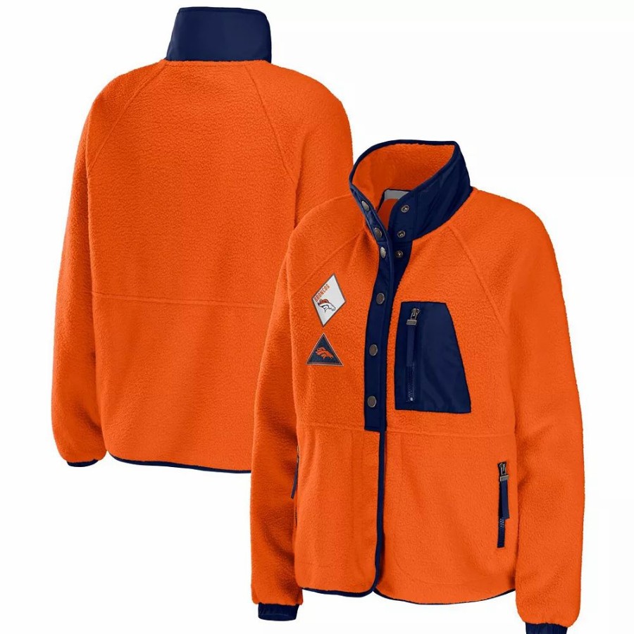 Clothing * | Women'S Wear By Erin Andrews Orange Denver Broncos Polar Fleece Raglan Full-Snap Jacket