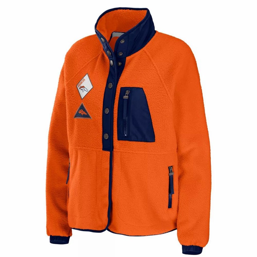 Clothing * | Women'S Wear By Erin Andrews Orange Denver Broncos Polar Fleece Raglan Full-Snap Jacket