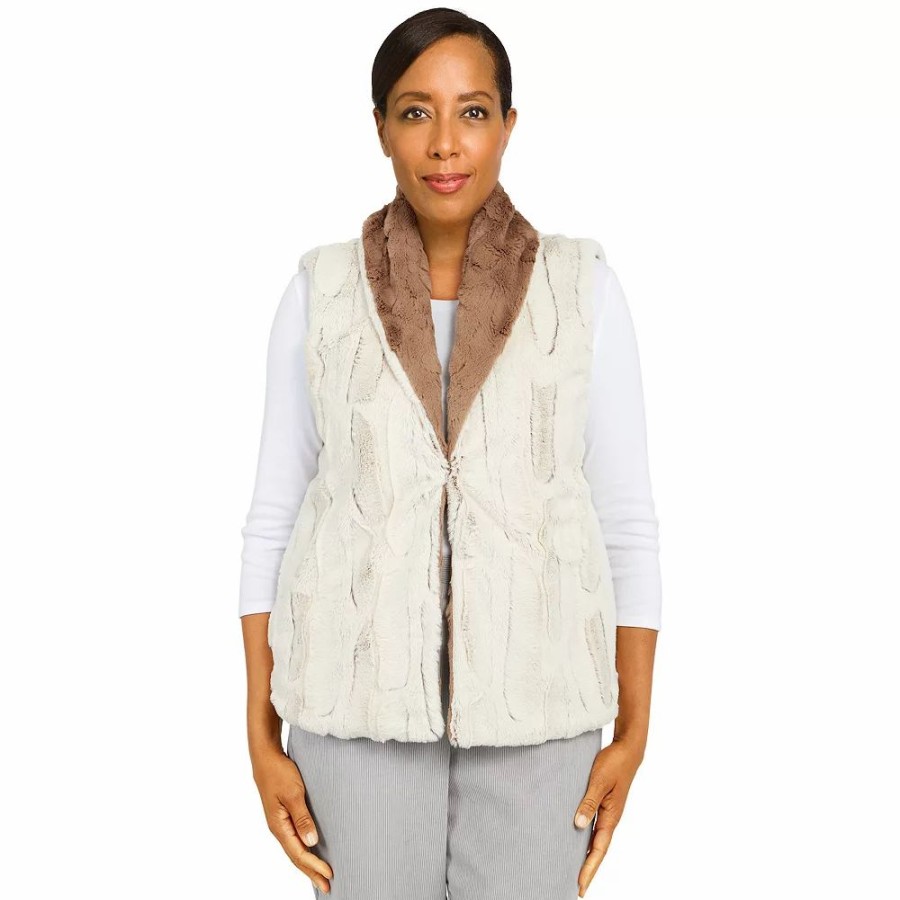 Clothing * | Women'S Alfred Dunner Stonehenge Reversible Faux-Fur Vest