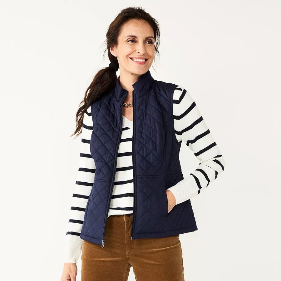 Clothing * | Women'S Croft & Barrow Woven Quilted Vest