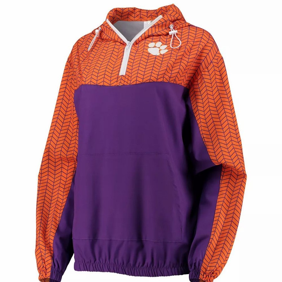 Clothing * | Women'S Zoozatz Purple Clemson Tigers Chevron Swishy Quarter-Zip Hoodie Jacket