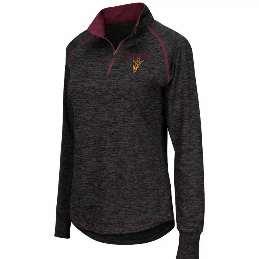 Clothing * | Women'S Colosseum Black Arizona State Sun Devils Bikram 1/4 Zip Long Sleeve Jacket