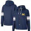 Clothing * | Women'S Colosseum Navy Michigan Wolverines Mia Striped Full-Snap Hoodie Jacket