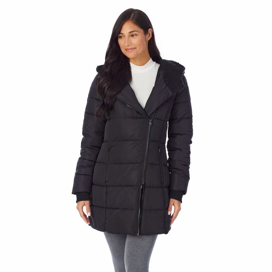 Clothing * | Women'S Cuddl Duds Long Hooded Puffer Coat