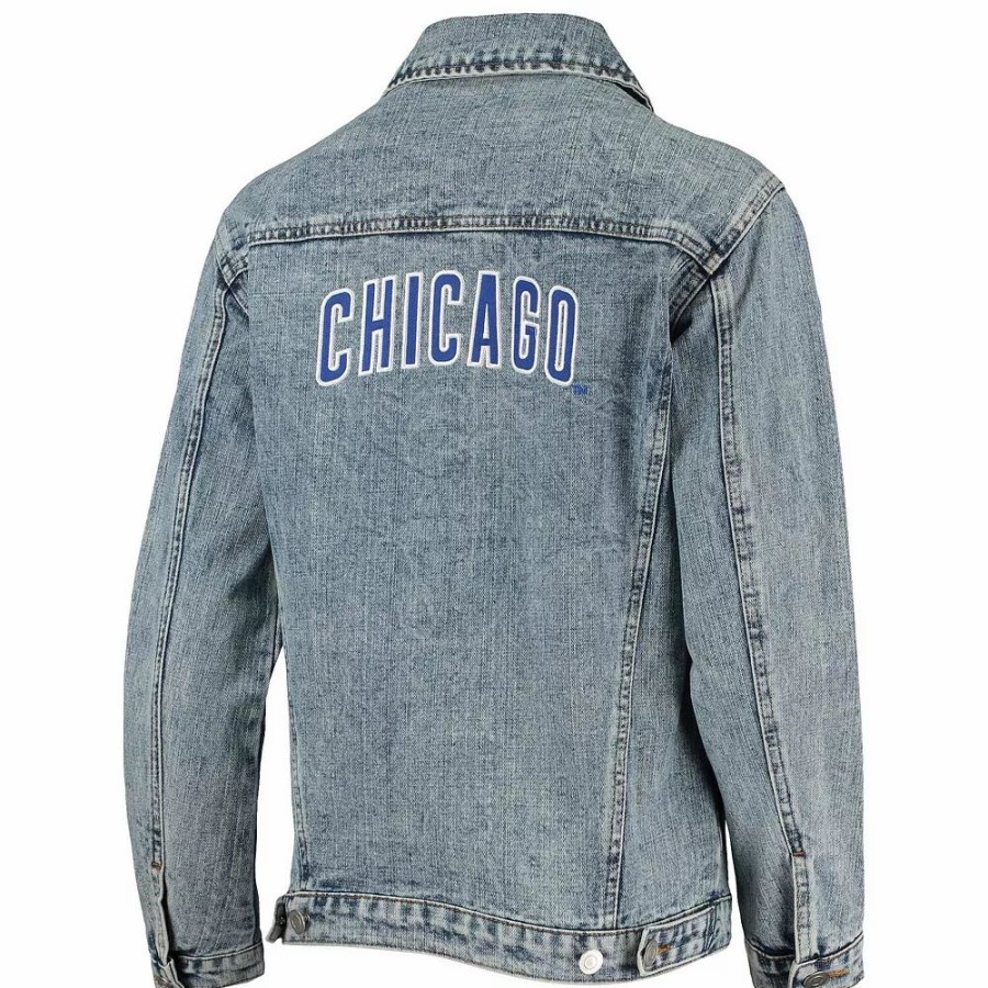 Clothing * | Women'S The Wild Collective Chicago Cubs Team Patch Denim Button-Up Jacket