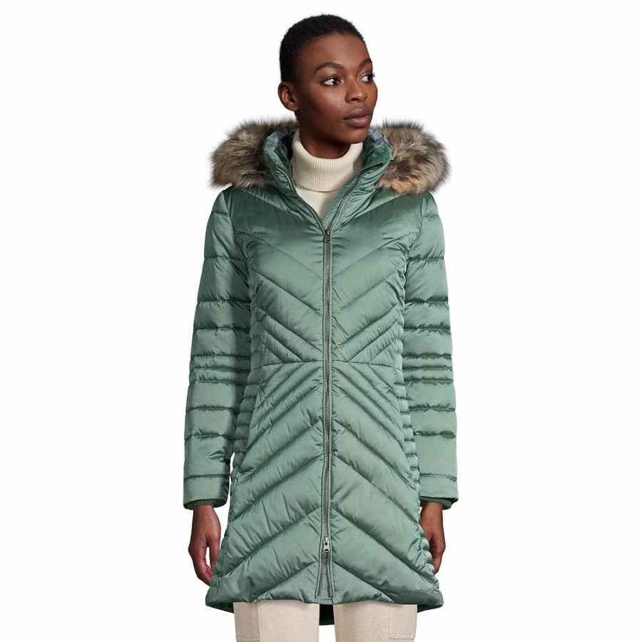 Clothing * | Women'S Lands' End Faux-Fur Hood Insulated Plush Winter Coat