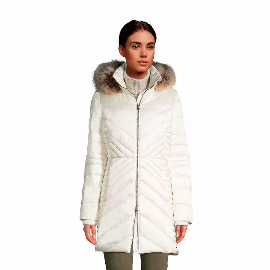 Clothing * | Women'S Lands' End Faux-Fur Hood Insulated Plush Winter Coat