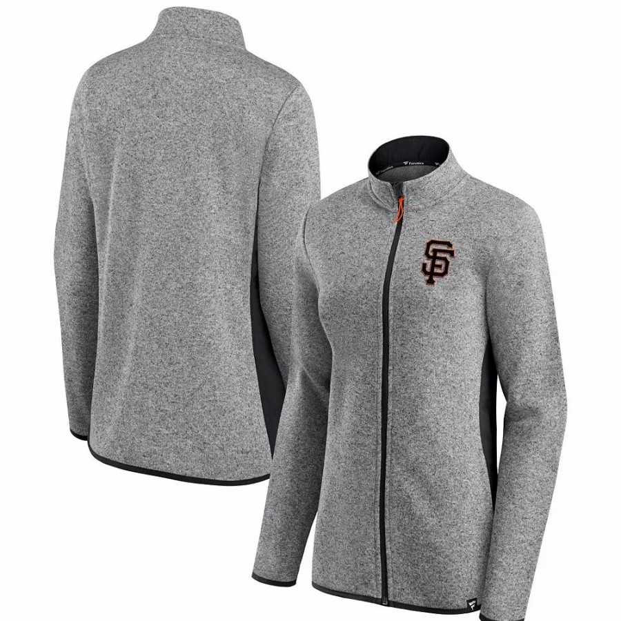 Clothing * | Women'S Fanatics Branded Heathered Charcoal San Francisco Giants Primary Logo Fleece Full-Zip Jacket