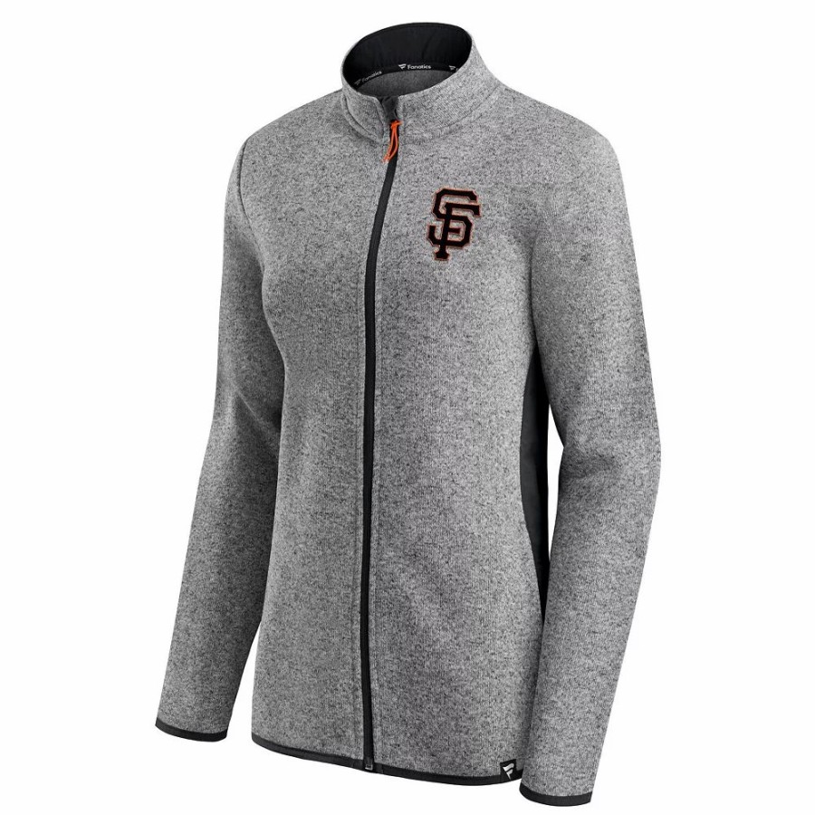 Clothing * | Women'S Fanatics Branded Heathered Charcoal San Francisco Giants Primary Logo Fleece Full-Zip Jacket