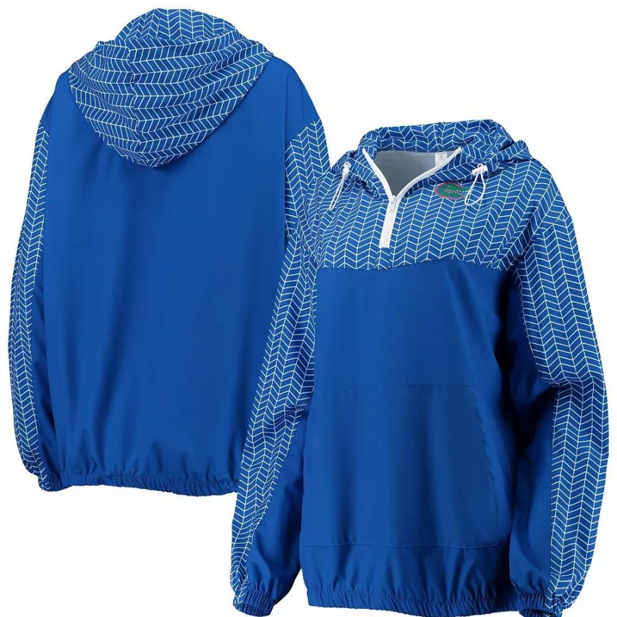 Clothing * | Women'S Zoozatz Royal Florida Gators Chevron Swishy Quarter-Zip Hoodie Jacket