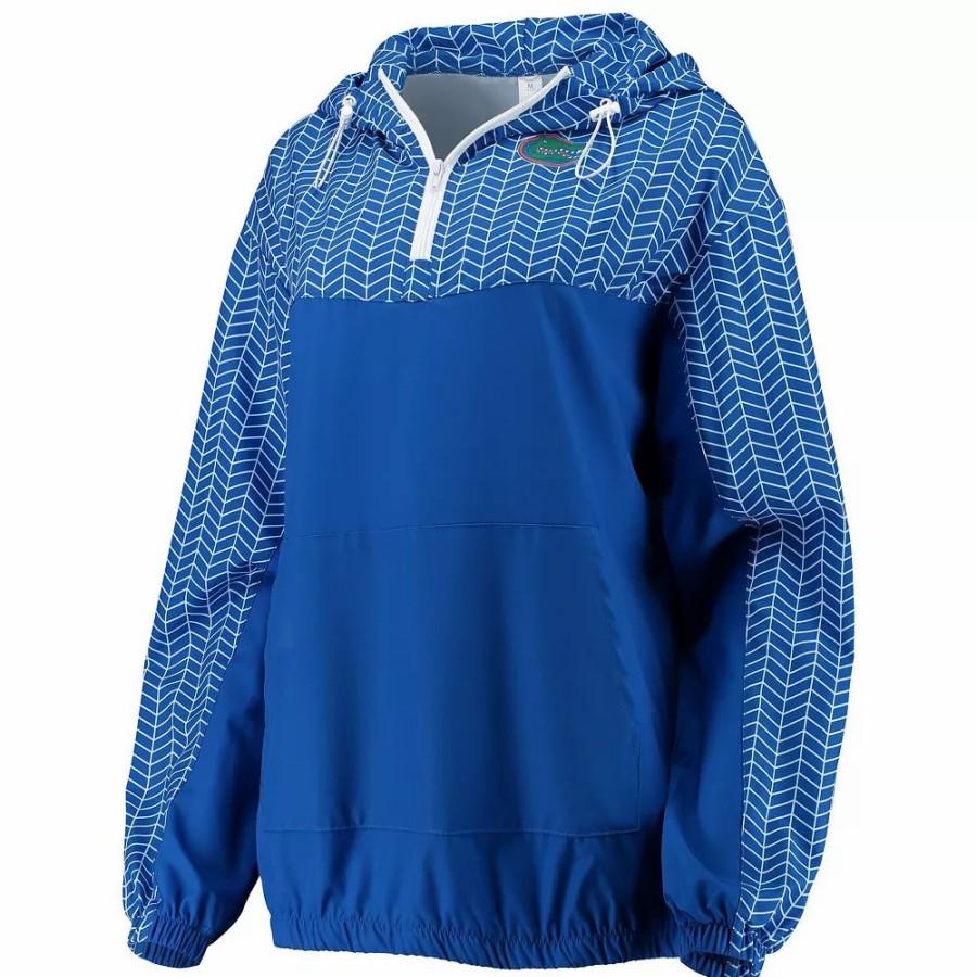 Clothing * | Women'S Zoozatz Royal Florida Gators Chevron Swishy Quarter-Zip Hoodie Jacket