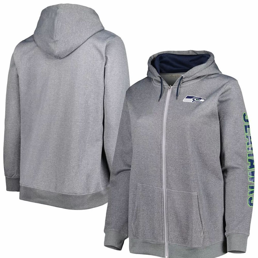 Clothing * | Women'S Heather Charcoal Seattle Seahawks Plus Size Fleece Full-Zip Hoodie Jacket