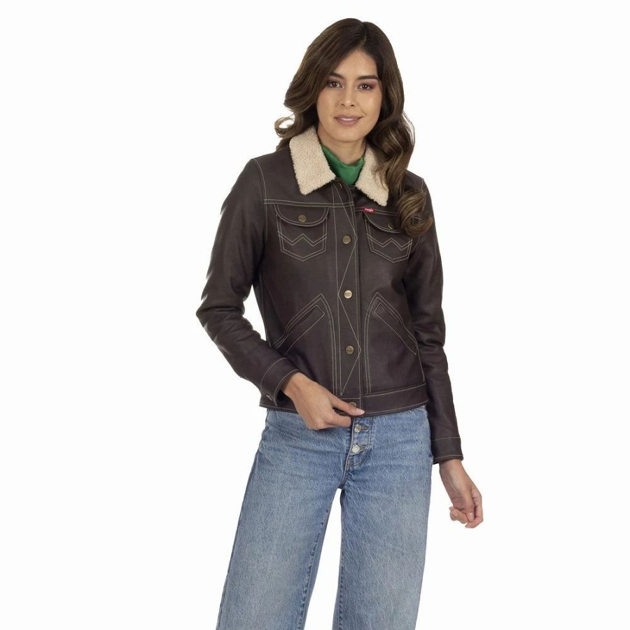 Clothing * | Women'S Wrangler Sherpa-Lined Faux-Leather Jacket