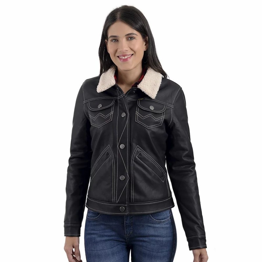 Clothing * | Women'S Wrangler Sherpa-Lined Faux-Leather Jacket