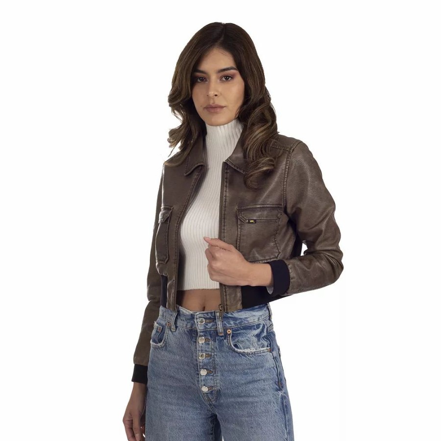 Clothing * | Women'S Lee Crop Faux-Leather Bomber Jacket