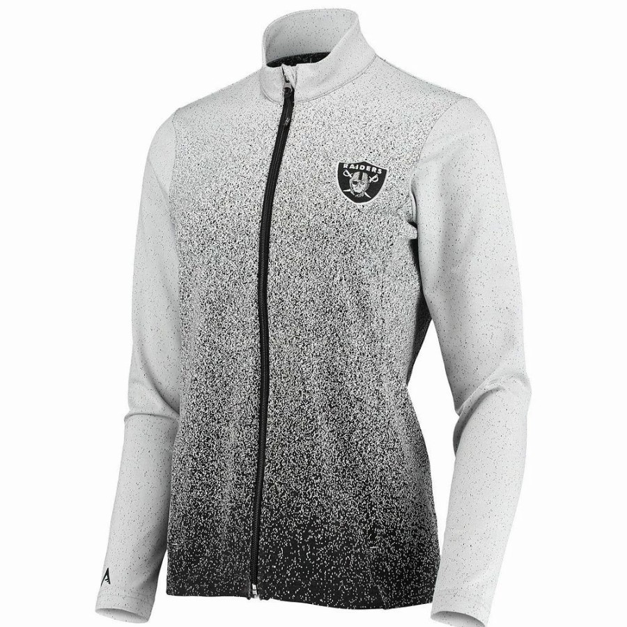 Clothing * | Women'S Antigua White/Black Las Vegas Raiders Guide Full-Zip Jacket