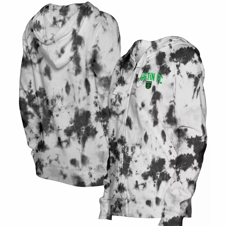 Clothing * | Women'S 5Th & Ocean By New Era Black Austin Fc Tie-Dye Full-Zip Hoodie Jacket