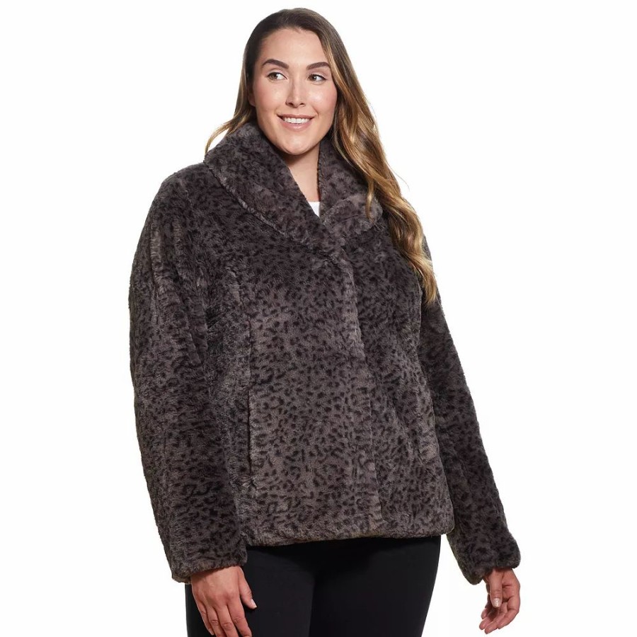 Clothing * | Plus Size Weathercast Midweight Faux-Fur Jacket