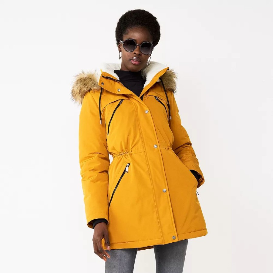 Clothing * | Women'S Nine West Sherpa Trim Parka Coat