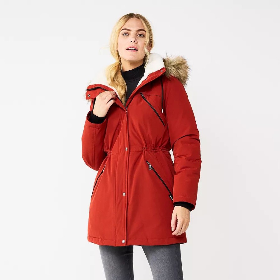 Clothing * | Women'S Nine West Sherpa Trim Parka Coat