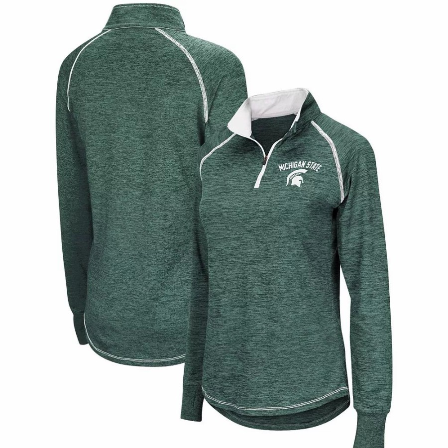 Clothing * | Women'S Colosseum Green Michigan State Spartans Bikram Quarter-Zip Pullover Jacket