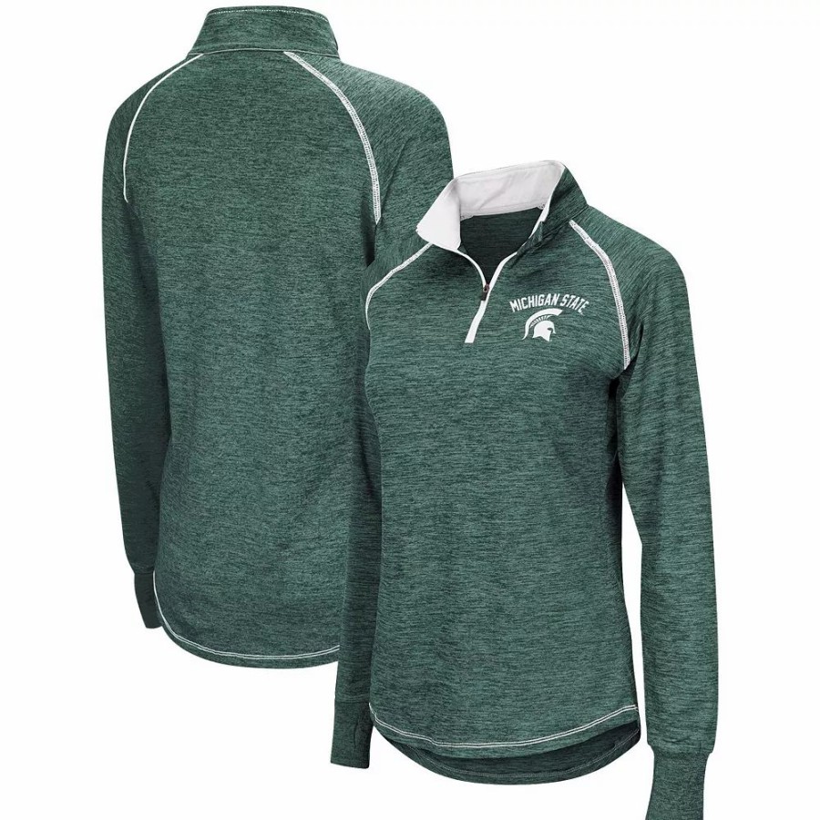 Clothing * | Women'S Colosseum Green Michigan State Spartans Bikram Quarter-Zip Pullover Jacket