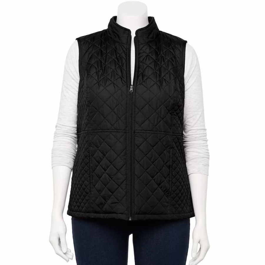 Clothing * | Plus Size Croft & Barrow Woven Quilted Vest