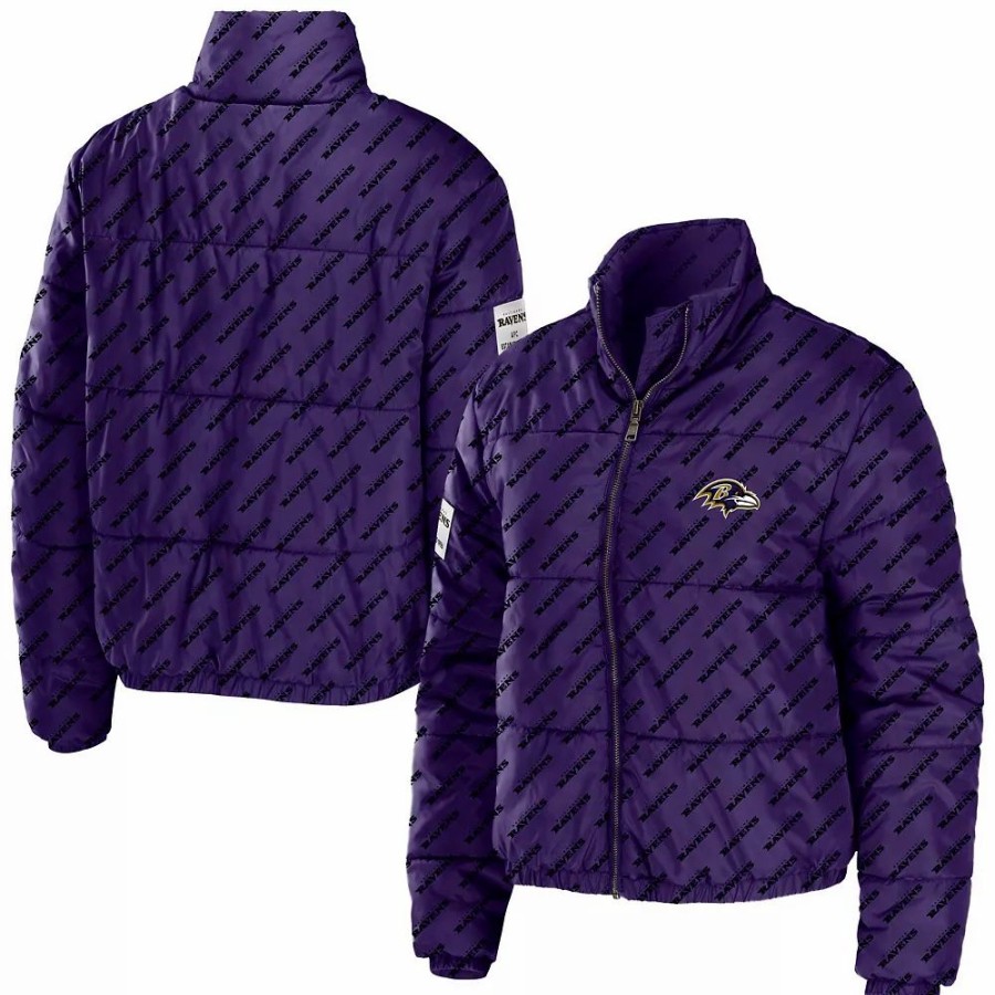 Clothing * | Women'S Wear By Erin Andrews Purple Baltimore Ravens Puffer Full-Zip Jacket