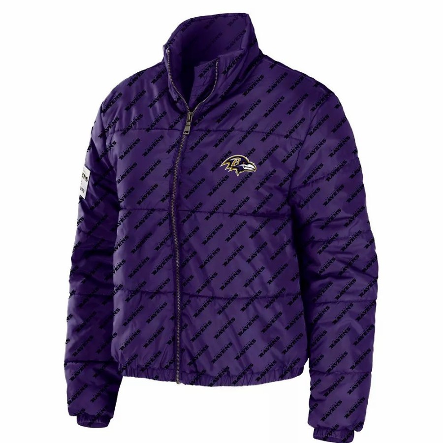 Clothing * | Women'S Wear By Erin Andrews Purple Baltimore Ravens Puffer Full-Zip Jacket