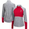 Clothing * | Women'S Colosseum Heathered Gray/Red Wisconsin Badgers Color Block Space-Dye Raglan Quarter-Zip Top