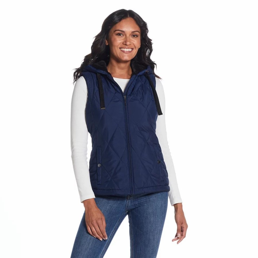 Clothing * | Women'S Weathercast Hood Plush Lined Quilted Vest