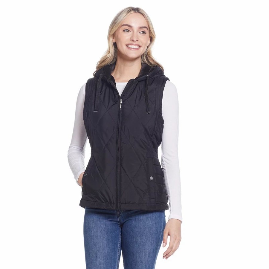 Clothing * | Women'S Weathercast Hood Plush Lined Quilted Vest