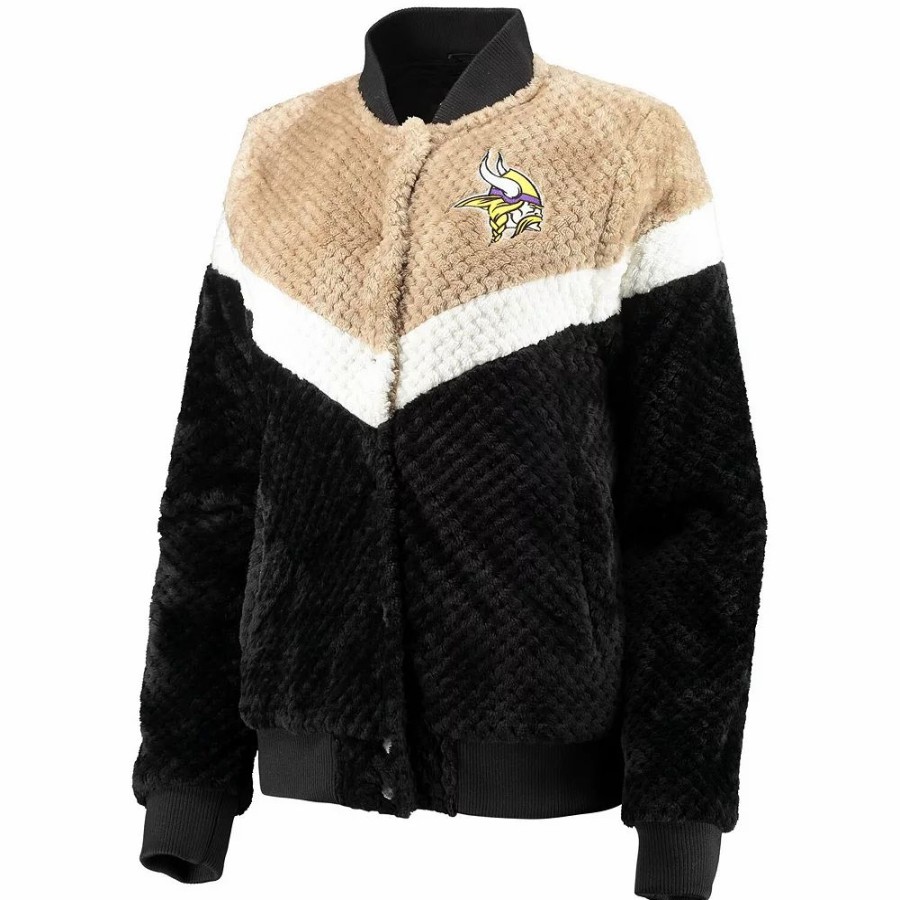 Clothing * | Women'S G-Iii 4Her By Carl Banks Black/Cream Minnesota Vikings Riot Squad Sherpa Full-Snap Jacket