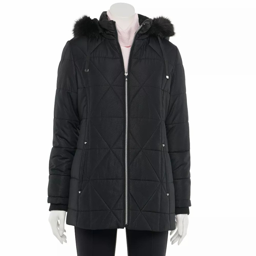 Clothing * | Women'S D.E.T.A.I.L.S Faux-Fur Hood Quilted Jacket Black