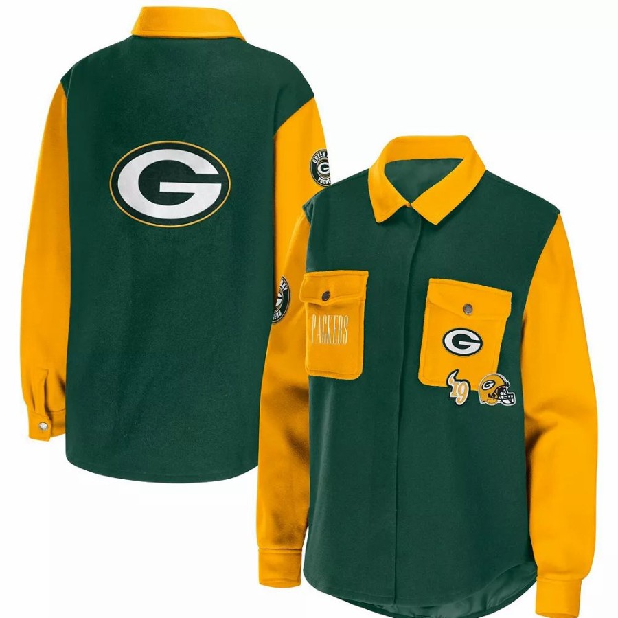 Clothing * | Women'S Wear By Erin Andrews Green Green Bay Packers Button-Up Shirt Jacket